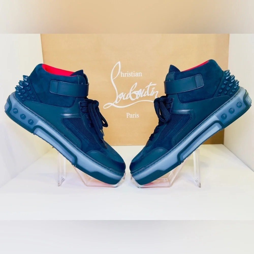 Christian Louboutin Astroloubi Mid-top Sneakers Navy Blue Suede Leather EU-44.5